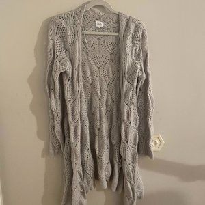 Soft Light Grey Crochet Knitted Long Cardigan Sweater